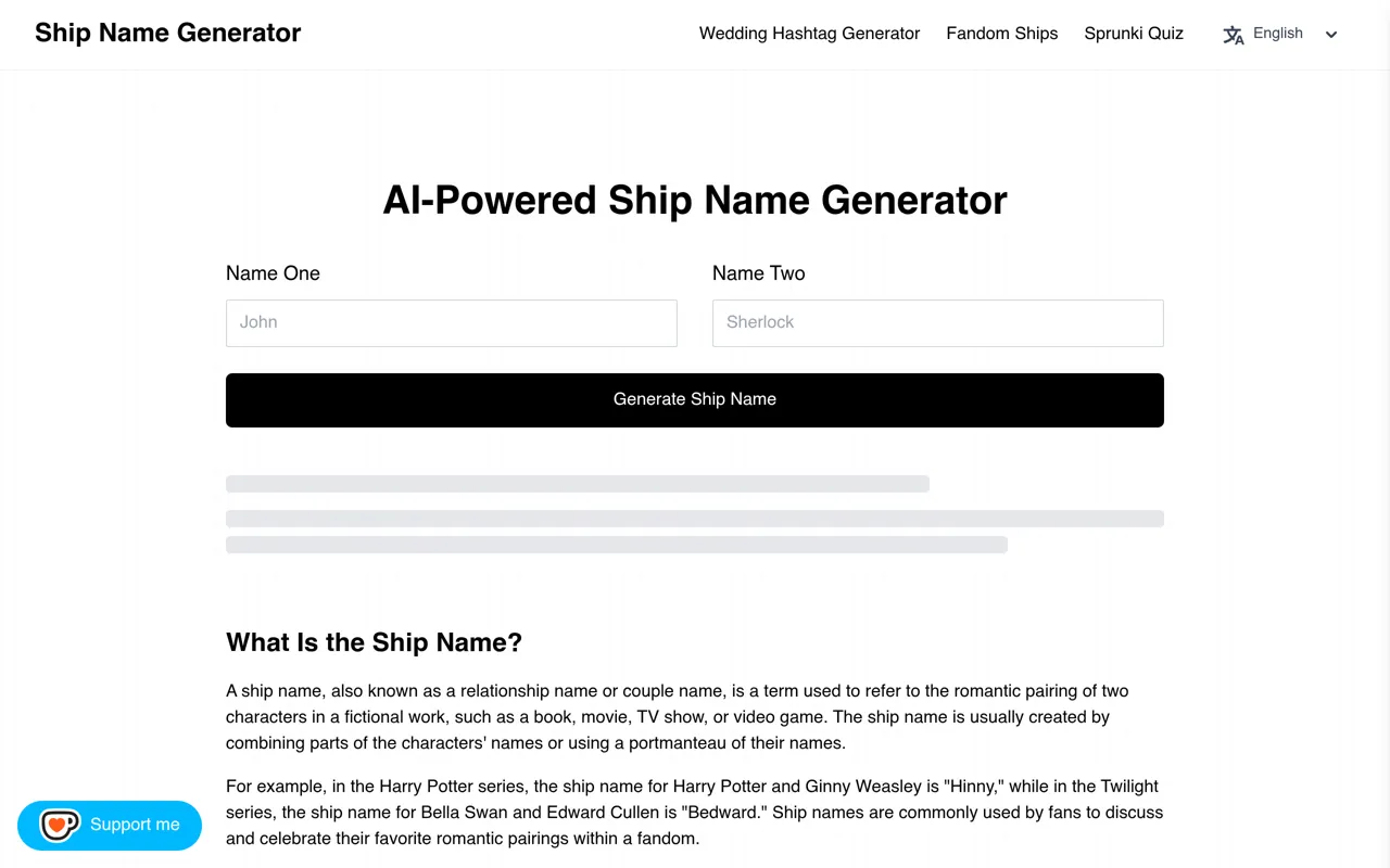 Screenshot of Ship Name Generator