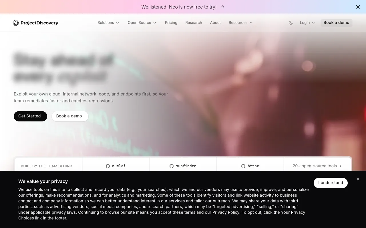 Screenshot of ProjectDiscovery Neo