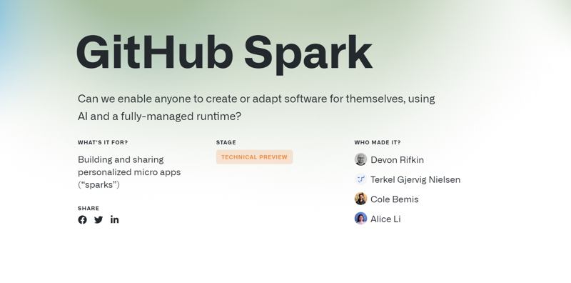 Screenshot of GitHub Spark AI