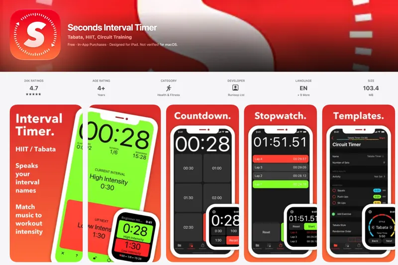 Screenshot of Seconds Interval Timer