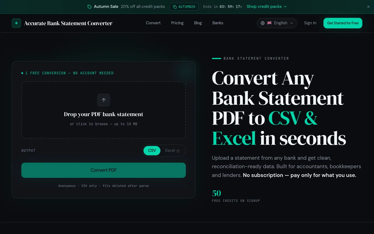 Screenshot of Accurate Bank Statement Converter