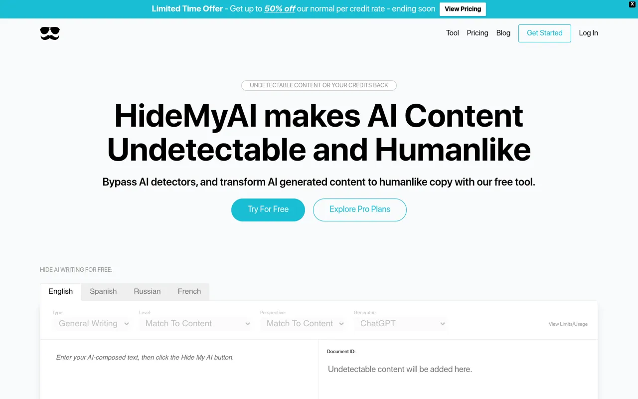 Screenshot of HideMyAI