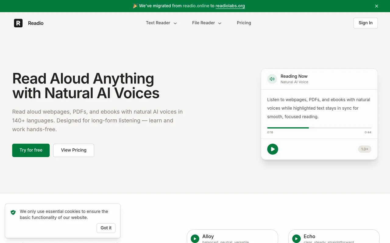 Screenshot of Readio