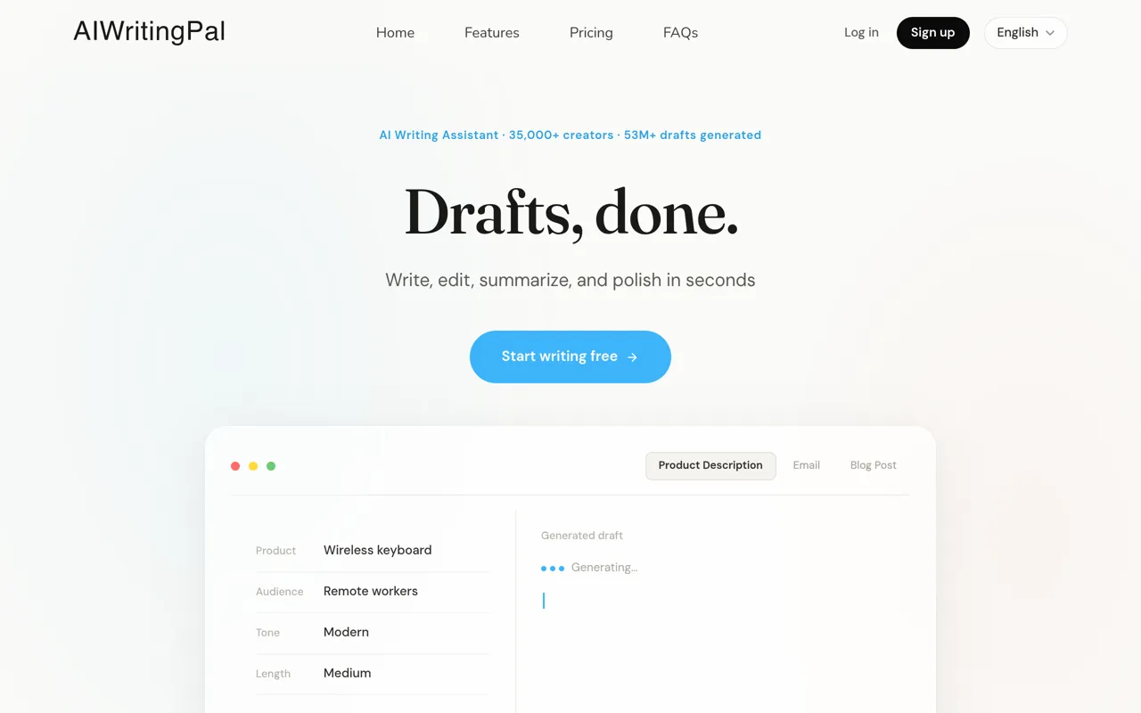 Screenshot of AIWritingPal