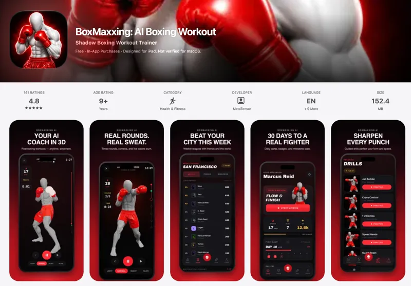 Screenshot of BoxMaxxing: AI Boxing Workout