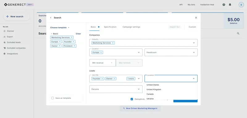 Screenshot of Generect
