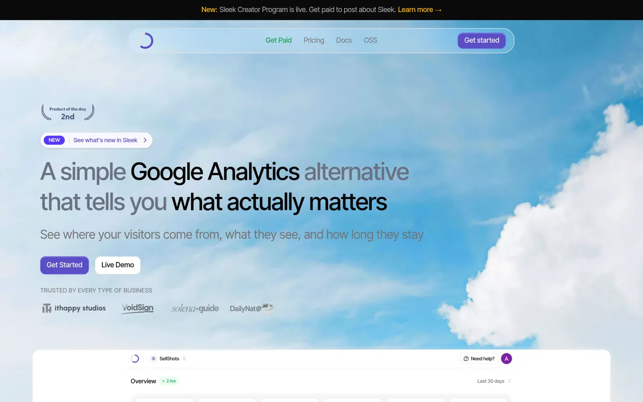 Screenshot of Sleek Analytics