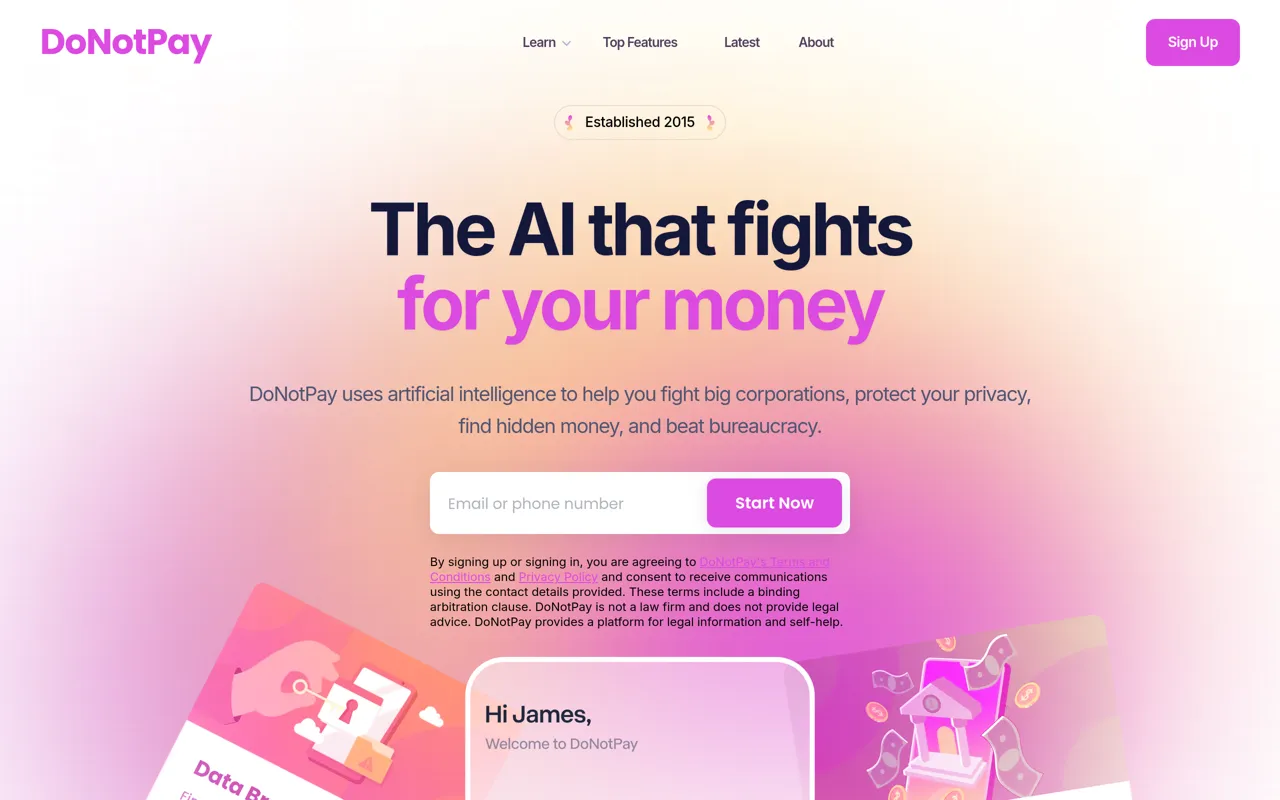 Screenshot of DoNotPay