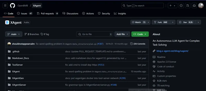 Screenshot of XAgent