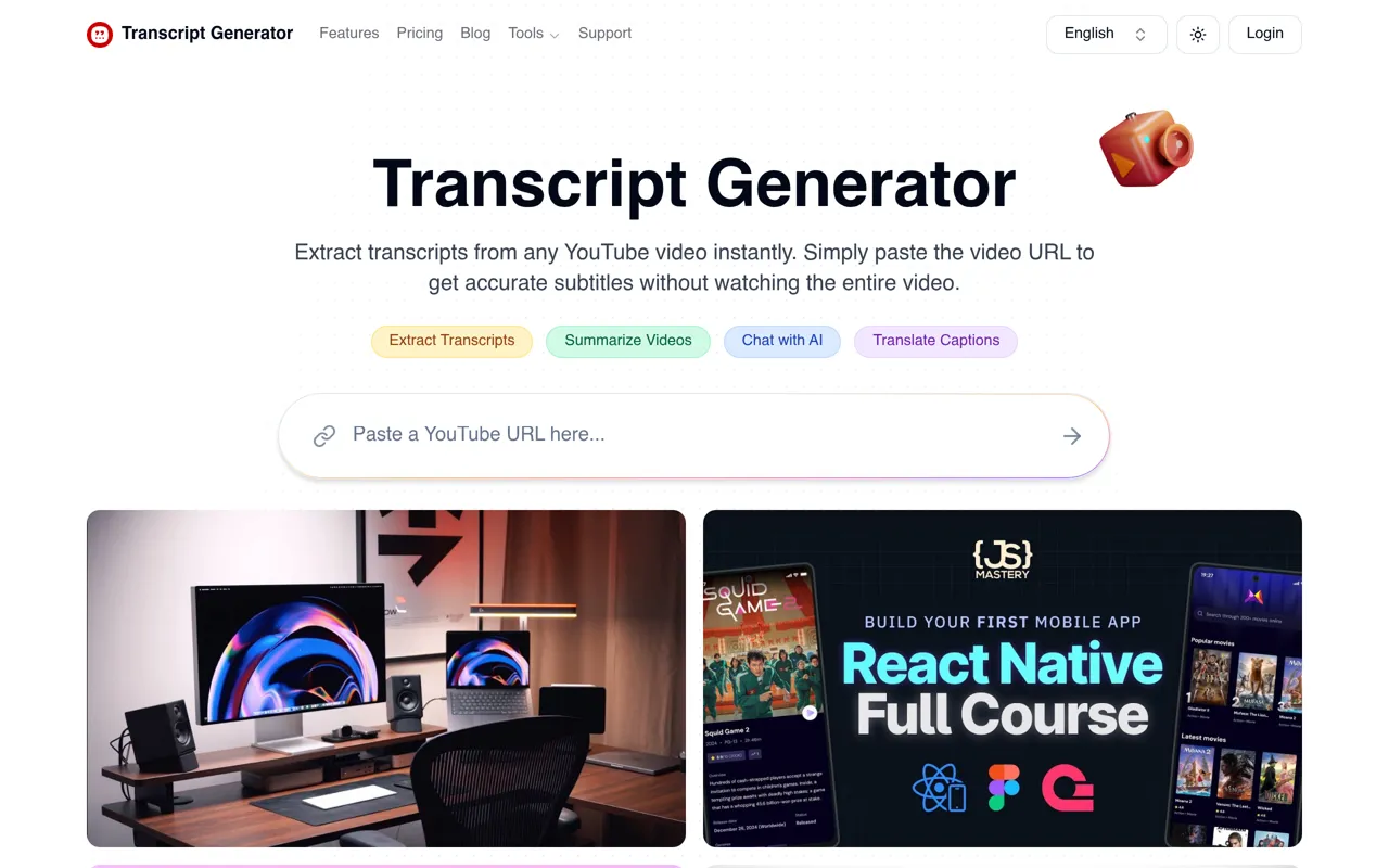 Screenshot of Transcript Generator