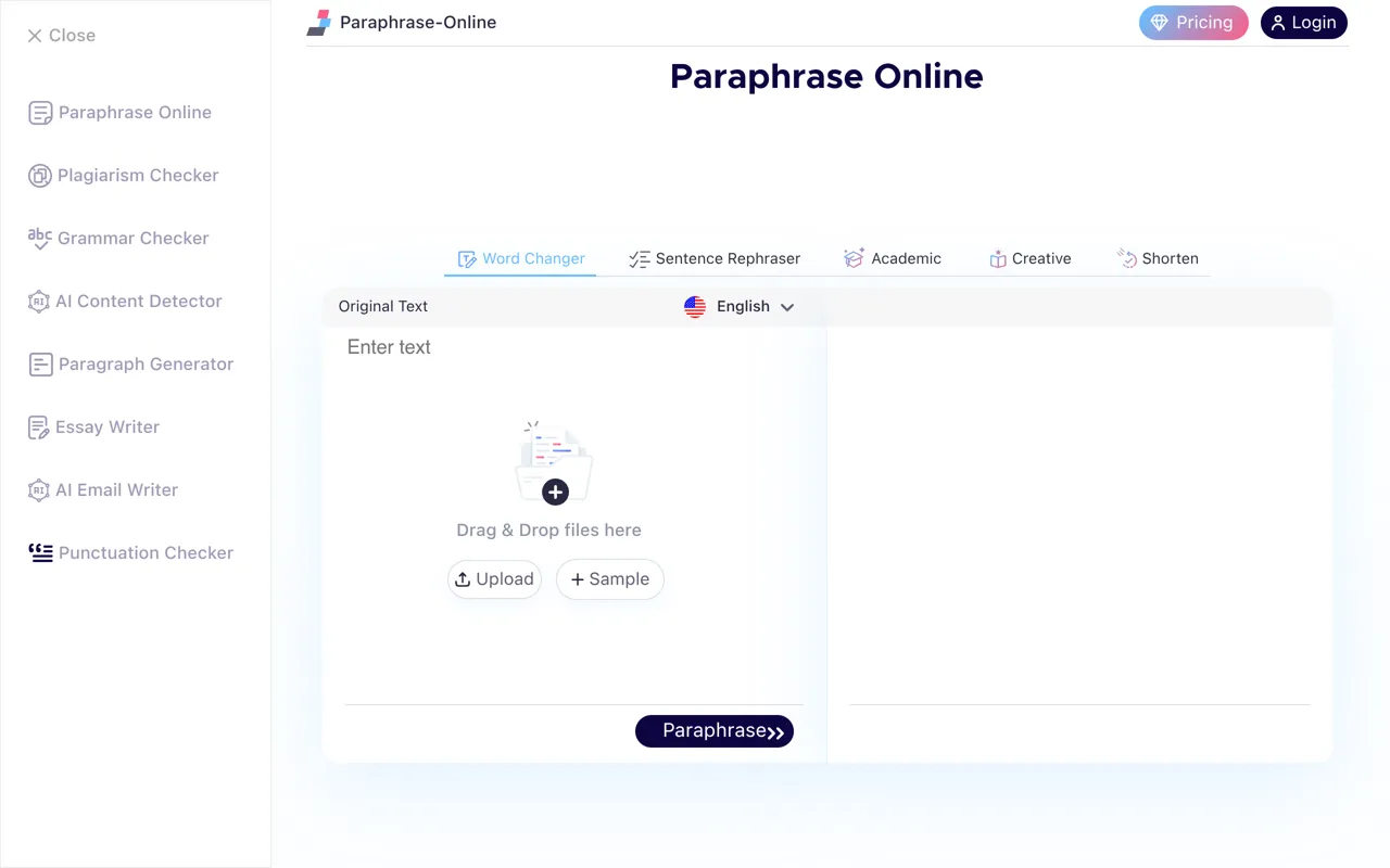 Screenshot of Paraphrase Online