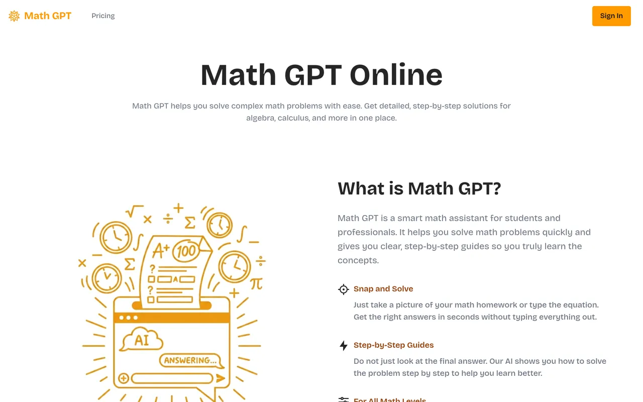 Screenshot of Math GPT