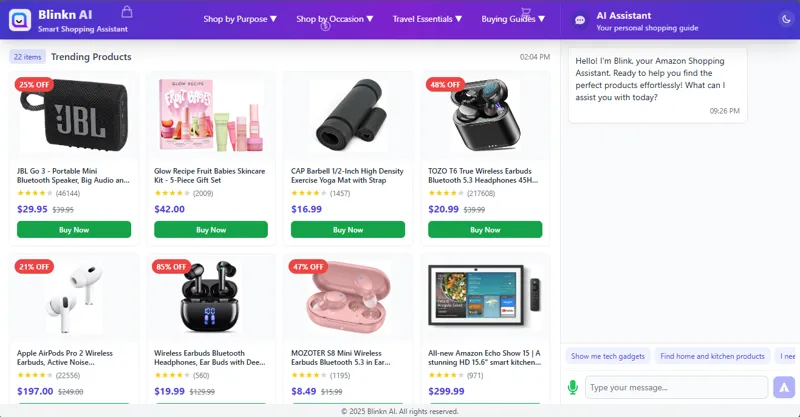 Screenshot of Blink AI: Your Instant Shopping Guide