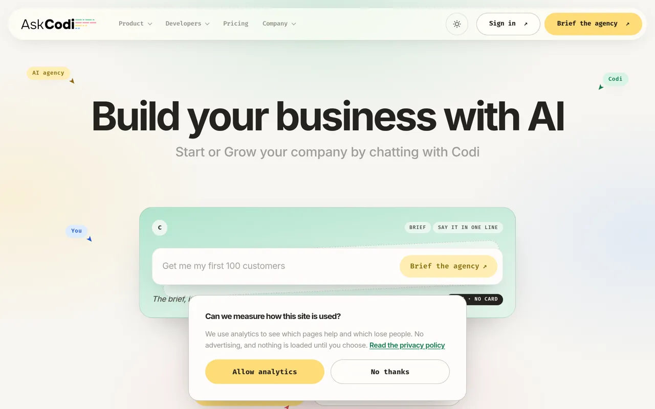 Screenshot of AskCodi Agency