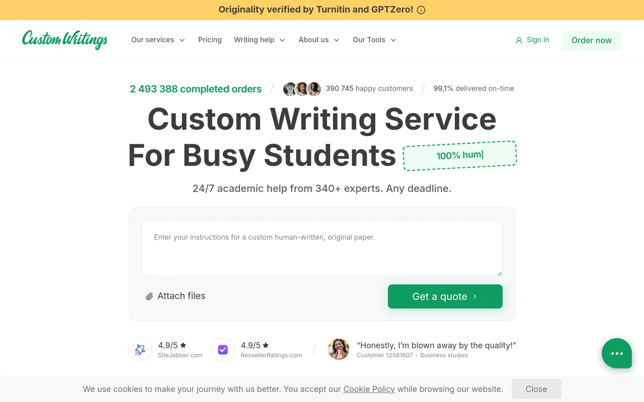 Screenshot of CustomWritings