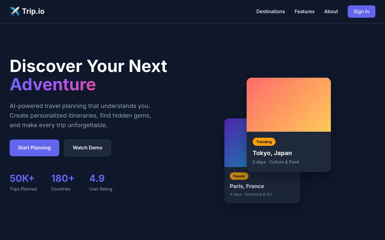 Screenshot of Trip.io