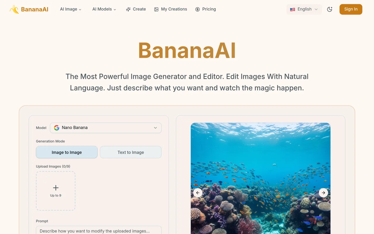 Screenshot of BananaAI Image Generator & Editor