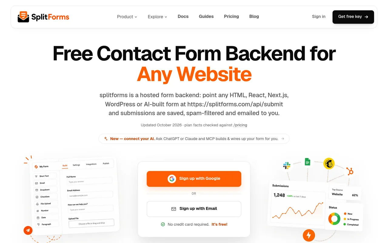 Screenshot of SplitForms