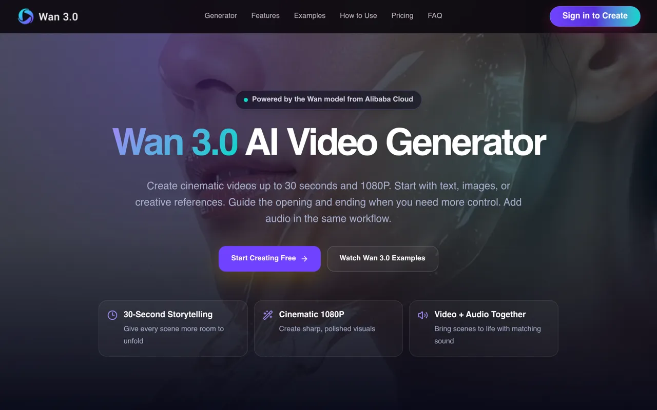 Screenshot of Wan 3.0 AI Video Generator