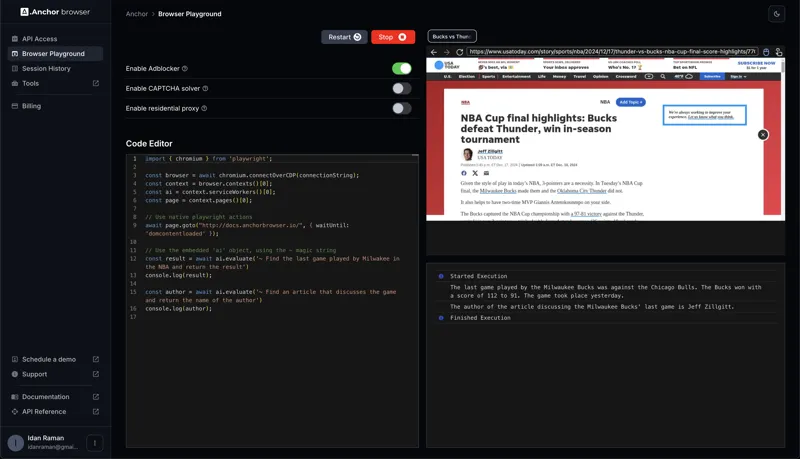 Screenshot of Anchor Browser Tool