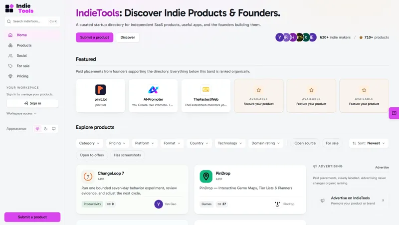 Screenshot of IndieTools